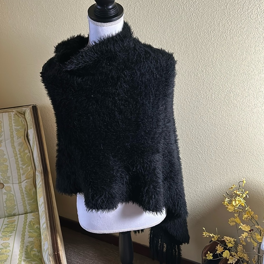 Asymmetrical black fake fur shawl